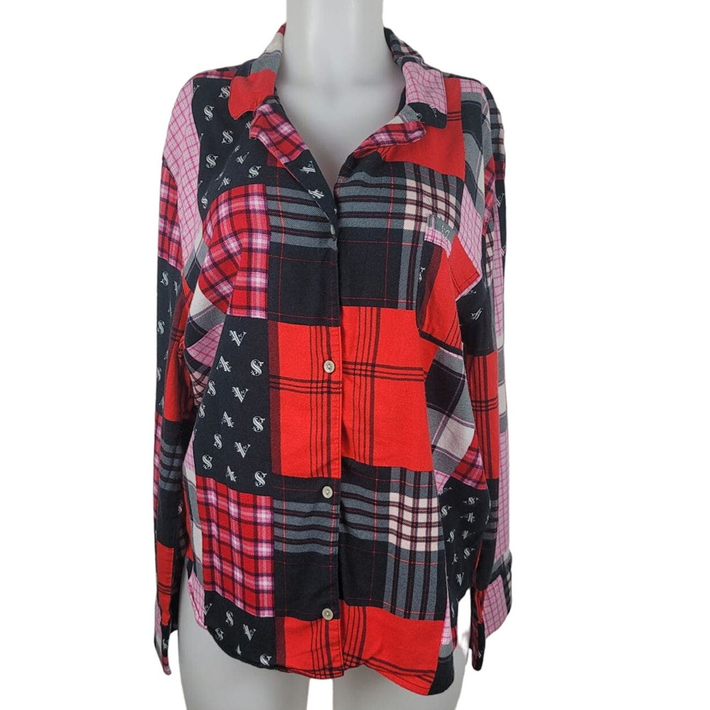 Victoria Secret Red Plaid Lightweight Winter Lounge Pajama Top L